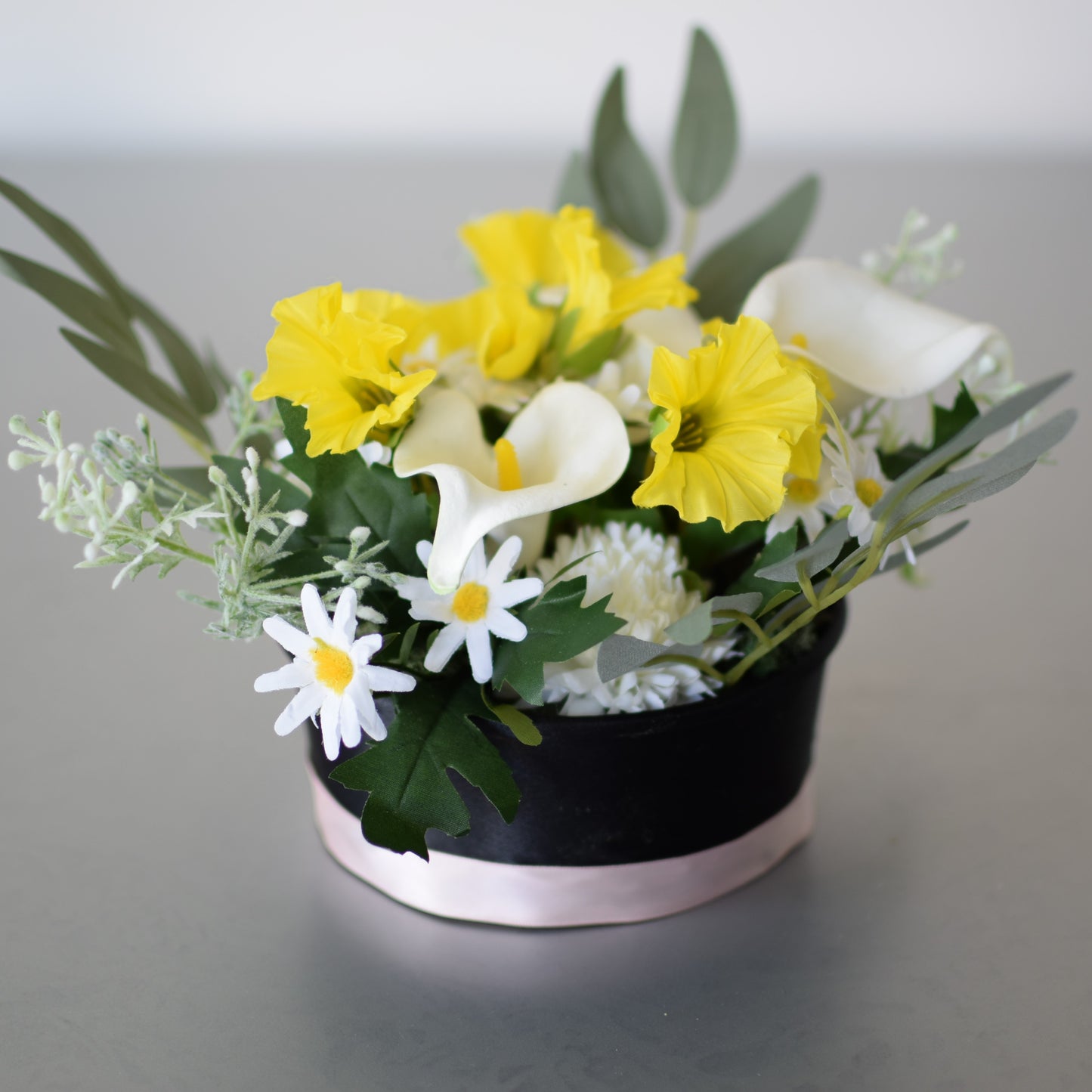 I - September Birth Month Box Bouquet - Yellow Morning Glory and White Aster