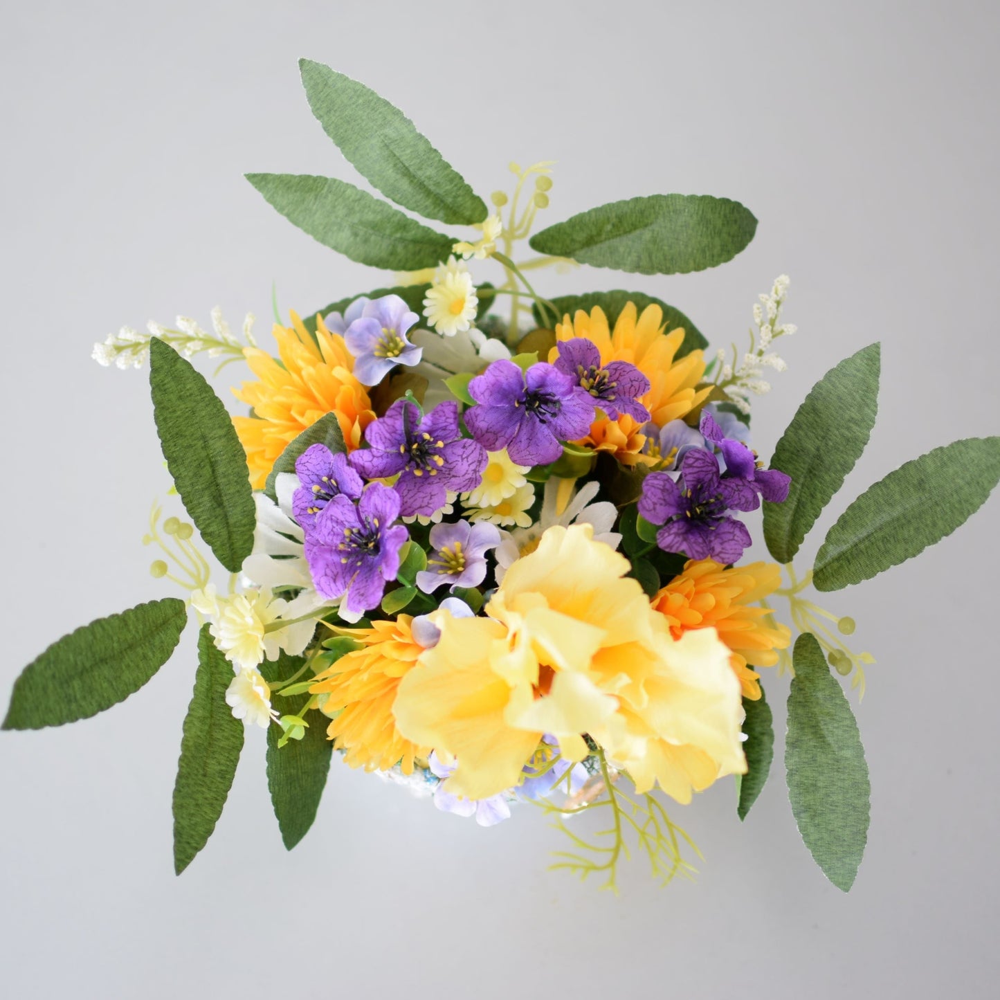 B - February Birth Month Box Bouquet - Violets and Yellow Iris