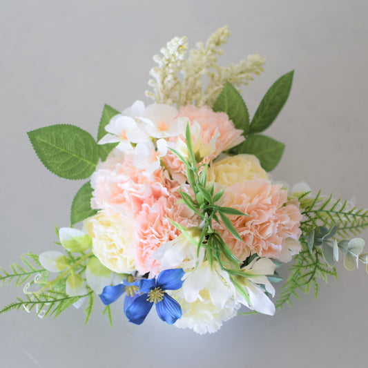 A - January Birth Month Box Bouquet - Peach Carnations and Snowdrop