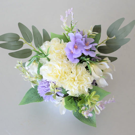 A - January Birth Month Box Bouquet - Purple Carnations and Snowdrop