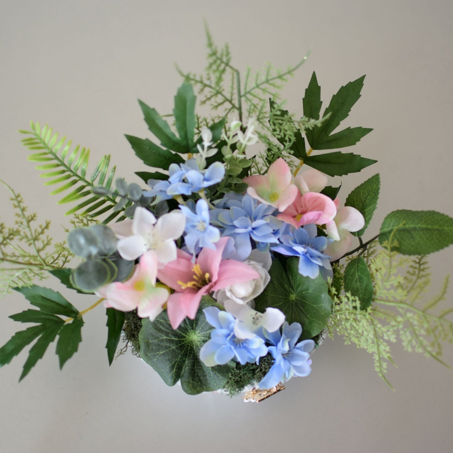 G - July Birth Month Box Bouquet - Blue Larkspur and White Water Lily