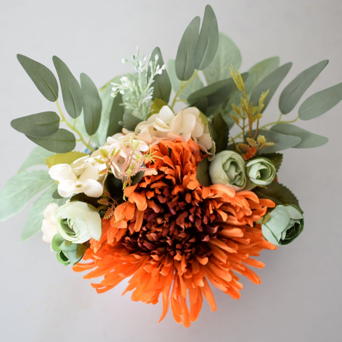 K - November Birth Month Box Bouquet - Orange Chrysanthemum and Green Peonies