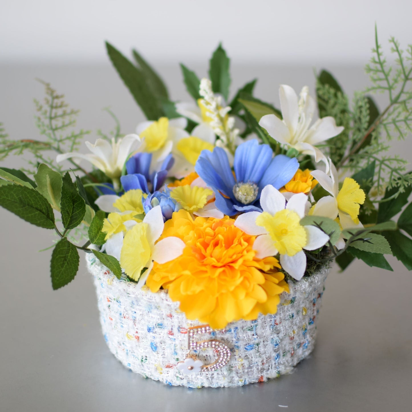 J - October Birth Month Box Bouquet - Marigold and Blue Cosmos