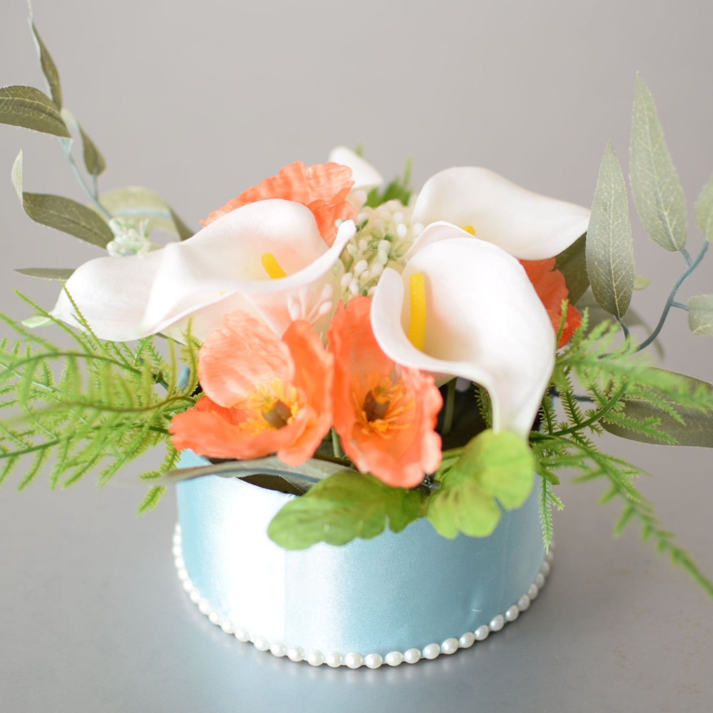 Breakfast at Tiffany's - Orange Poppies and White Calla Lilies